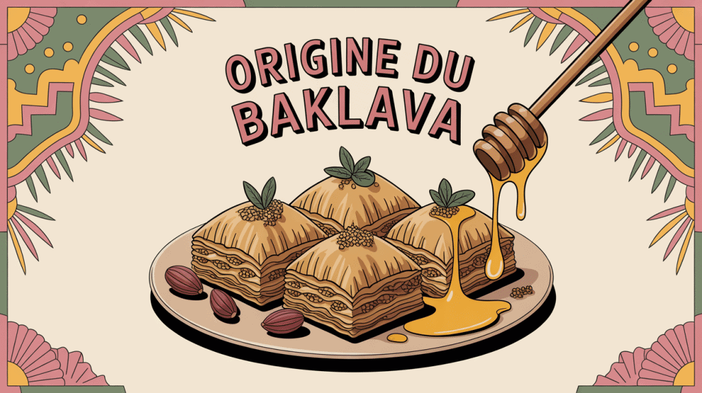 Baklava origine plateau doré pistaches noix miel