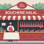 Boucherie halal la basse cote de la roseraie devanture rouge blanc quartier