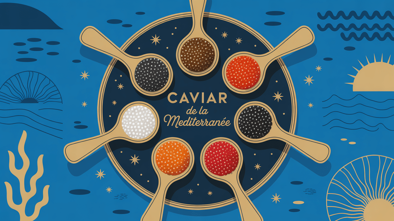 Plateau caviar de la Méditerranée cuillères nacre couleurs variées