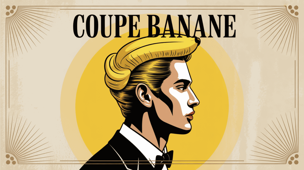 Homme de profil coiffure coupe banane stylisée fond vintage