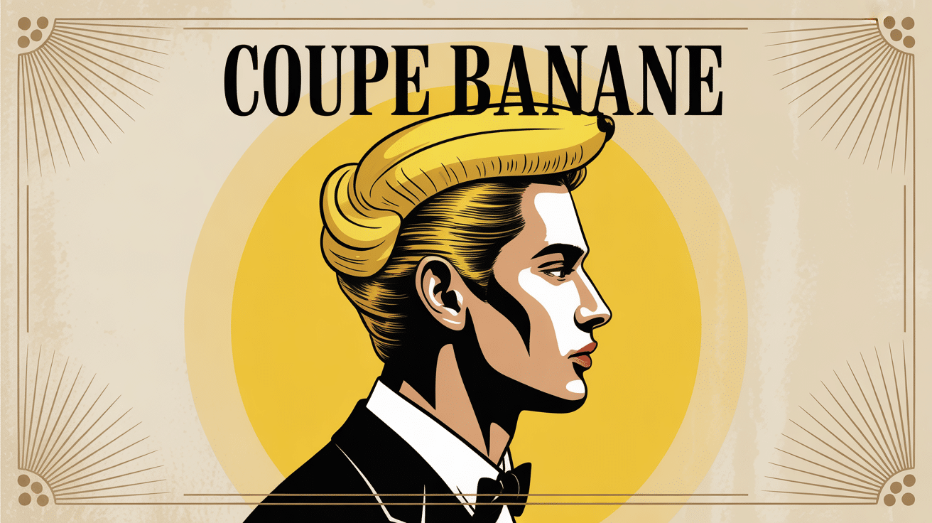 Homme de profil coiffure coupe banane stylisée fond vintage