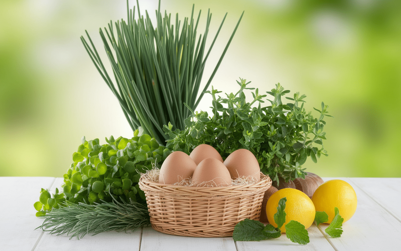 Ingrédients omelette à l'aillet : œufs et aillet