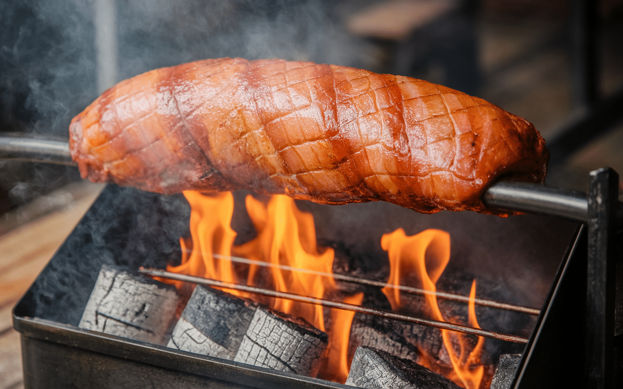 Jambon a la broche ambiance conviviale feu