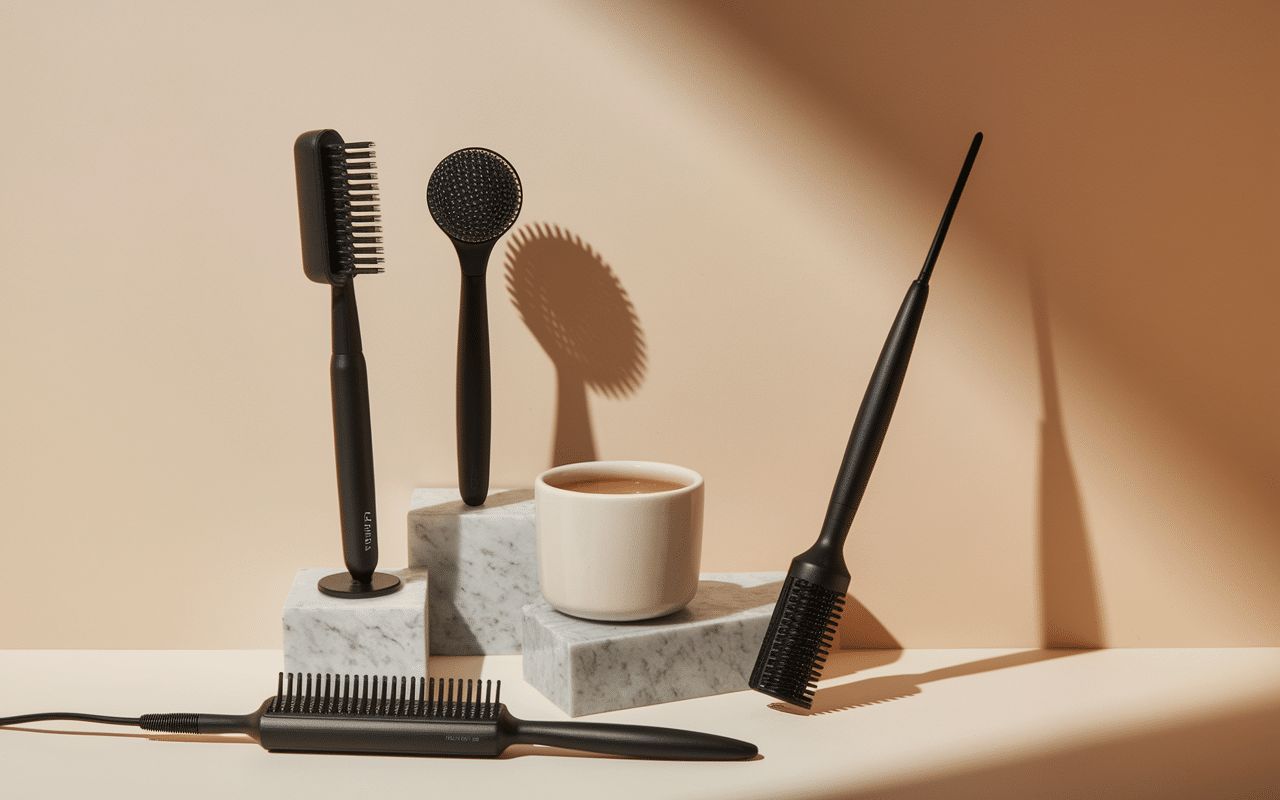 Outils coiffure homme pour coupe banane sur marbre