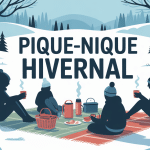 Scène de pique nique hivernal conviviale sous la neige