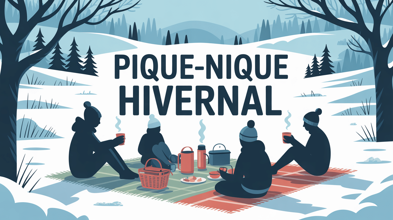Scène de pique nique hivernal conviviale sous la neige