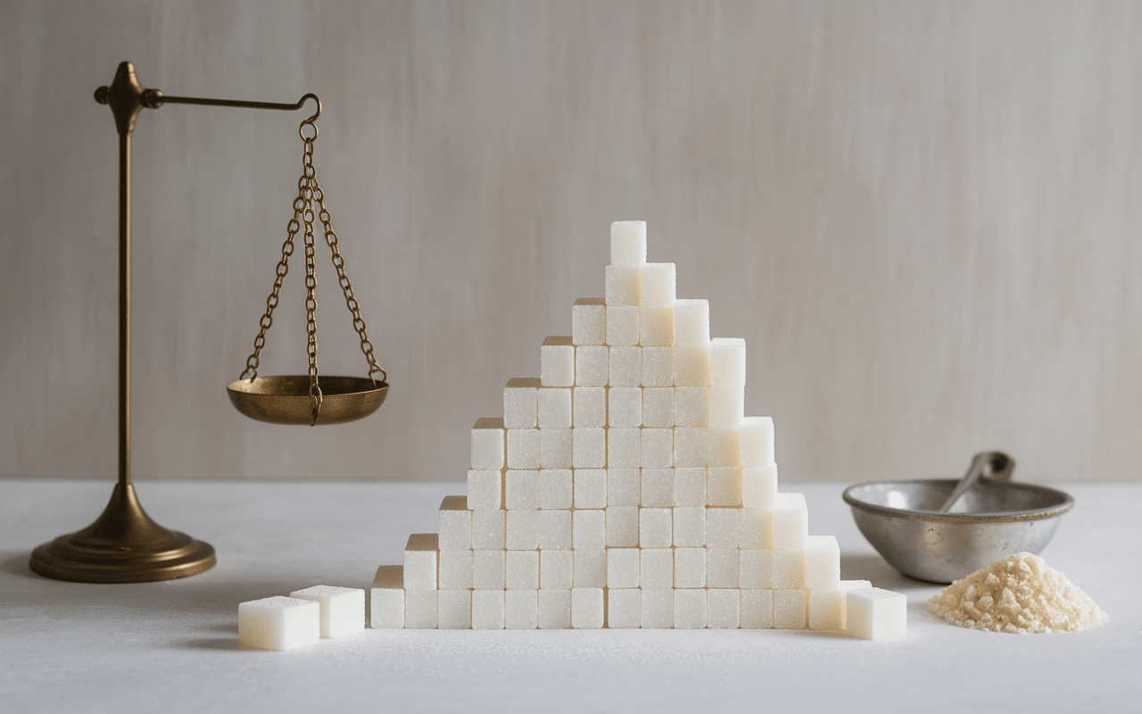 Poids d'un carré de sucre affiché sur balance de cuisine