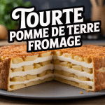 Tourte pomme de terre fromage coupée avec fromage fondant