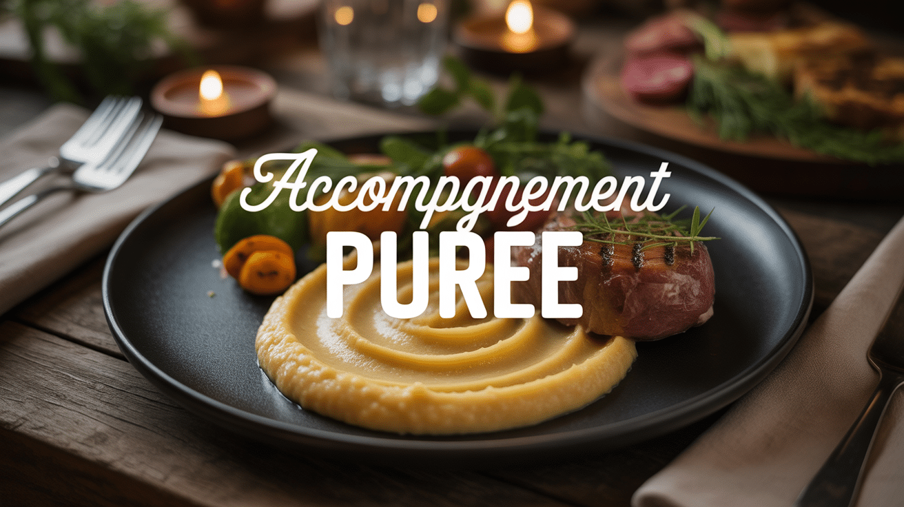 Assiette purée et accompagnements sur table élégante