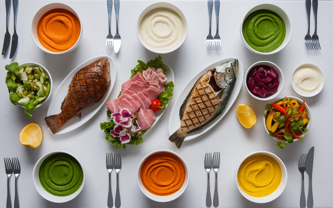 Bols de purées et accompagnements variés