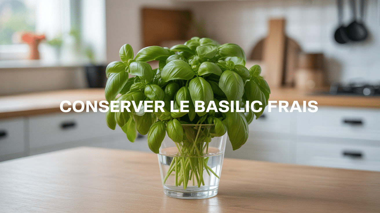 Basilic conserver frais dans verre d'eau