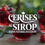 Bocaux de cerises au sirop sans stérilisation sur une table