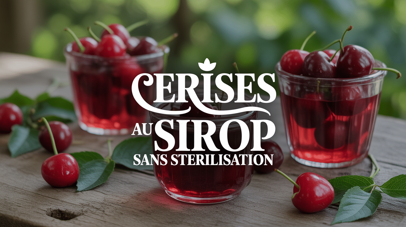 Bocaux de cerises au sirop sans stérilisation sur une table