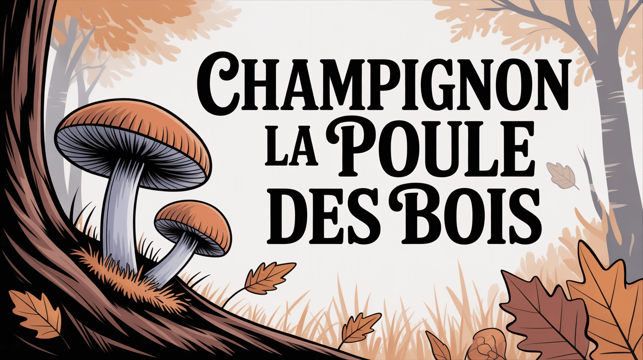 champignon la poule des bois stylisé base arbre forêt
