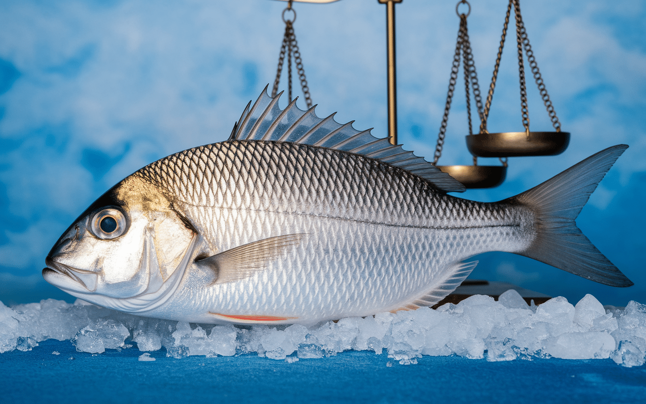 dorade au four fraîche sur étal de marché