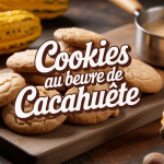 Cookies beurre de cacahuète dorés sur planche avec pot