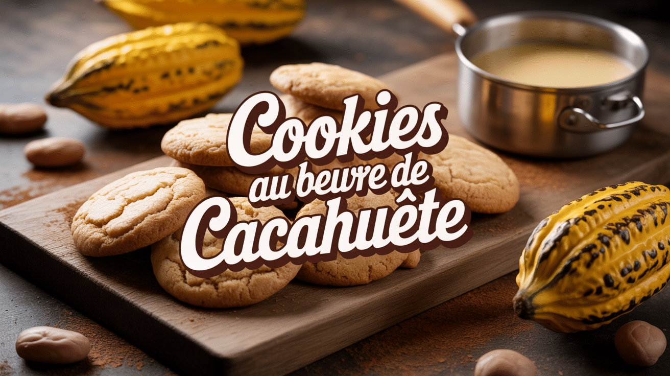 Cookies beurre de cacahuète dorés sur planche avec pot