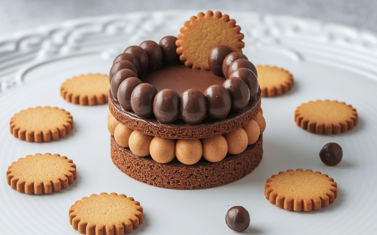 Coupe de marquise au chocolat avec biscuit visible