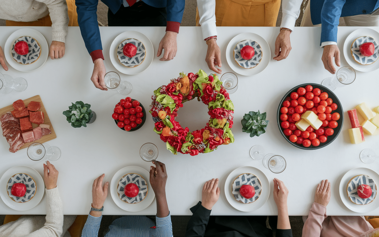 couronne de noel aperitif table festive invites