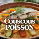 Couscous poisson avec semoule, poisson blanc, légumes, tajine