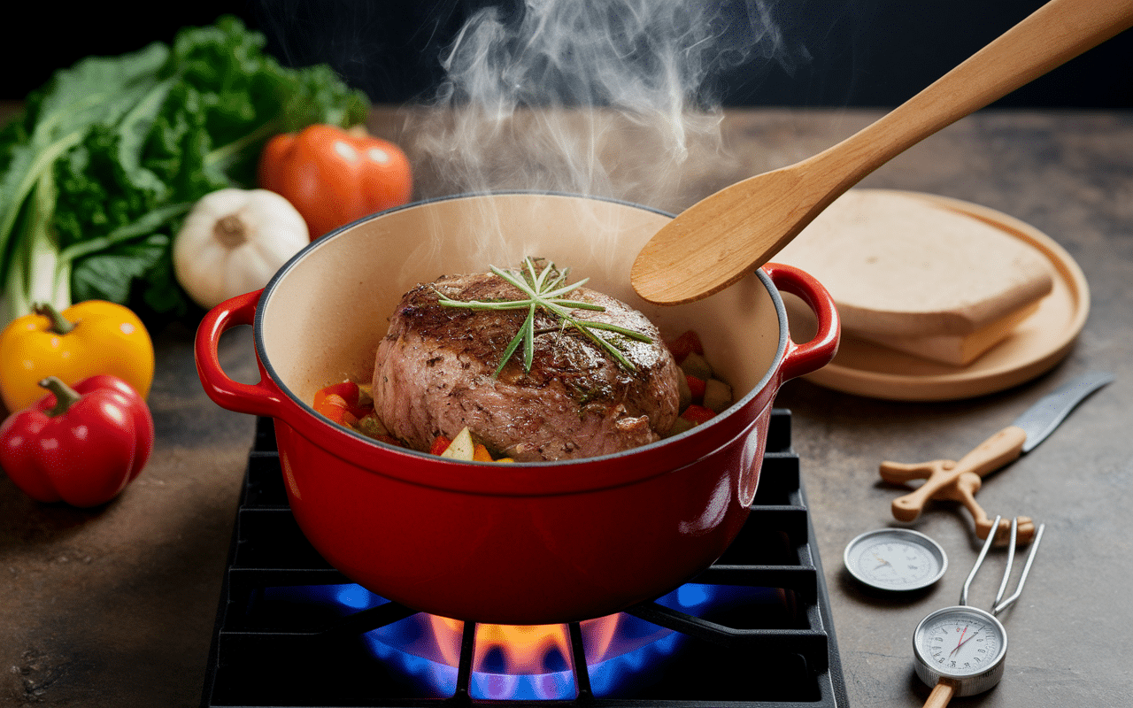 cuisson cuissot de chevreuil en cocotte sur feu