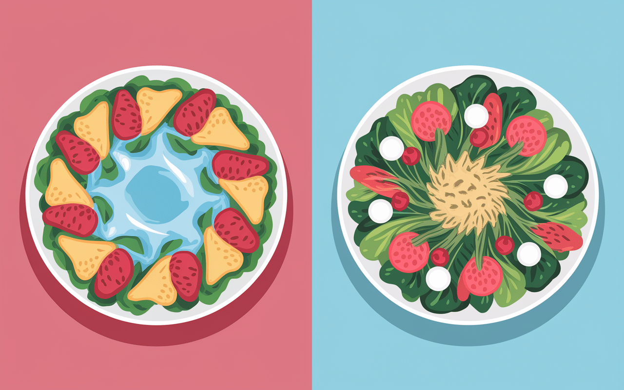 Comparaison de salade avec et sans dégorger des concombres