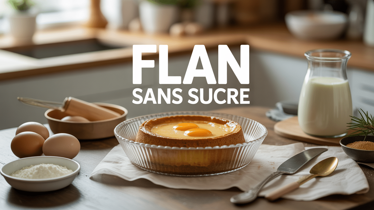 Flan sans sucre, œufs, vanille, lait, édulcorants naturels