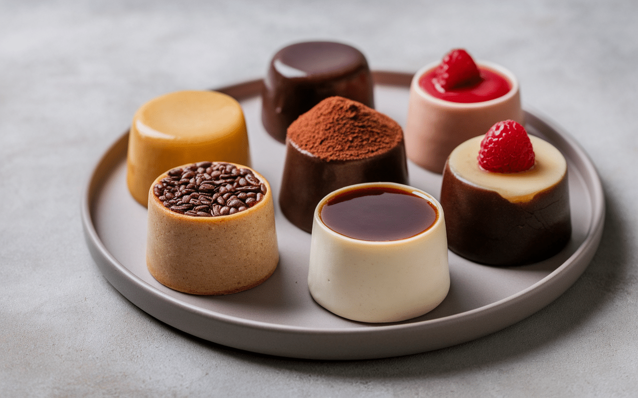 Flan sans sucre nature café chocolat fruits rouges