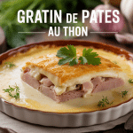 Gratins de pates au thon plat gratine sur table