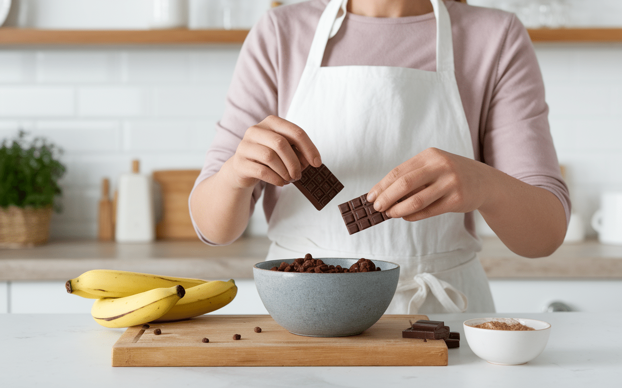 ingrédients cake banane chocolat sans beurre bol balance