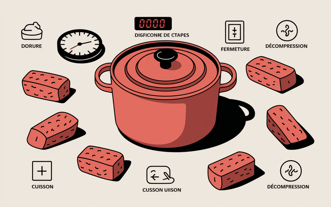 Étapes et temps de cuisson lapin cocotte minute en coupe