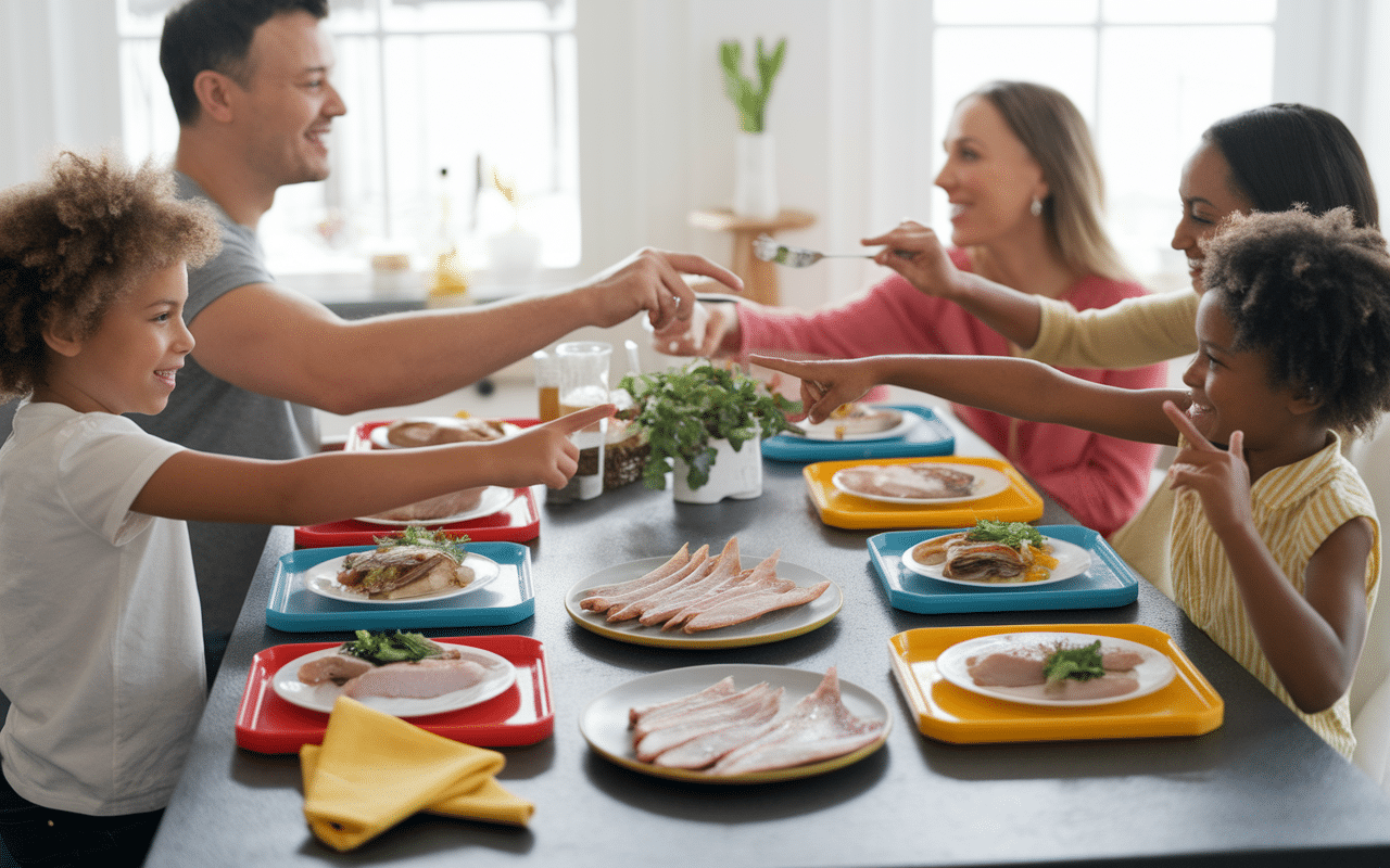 Famille dégustant poisson sans arête