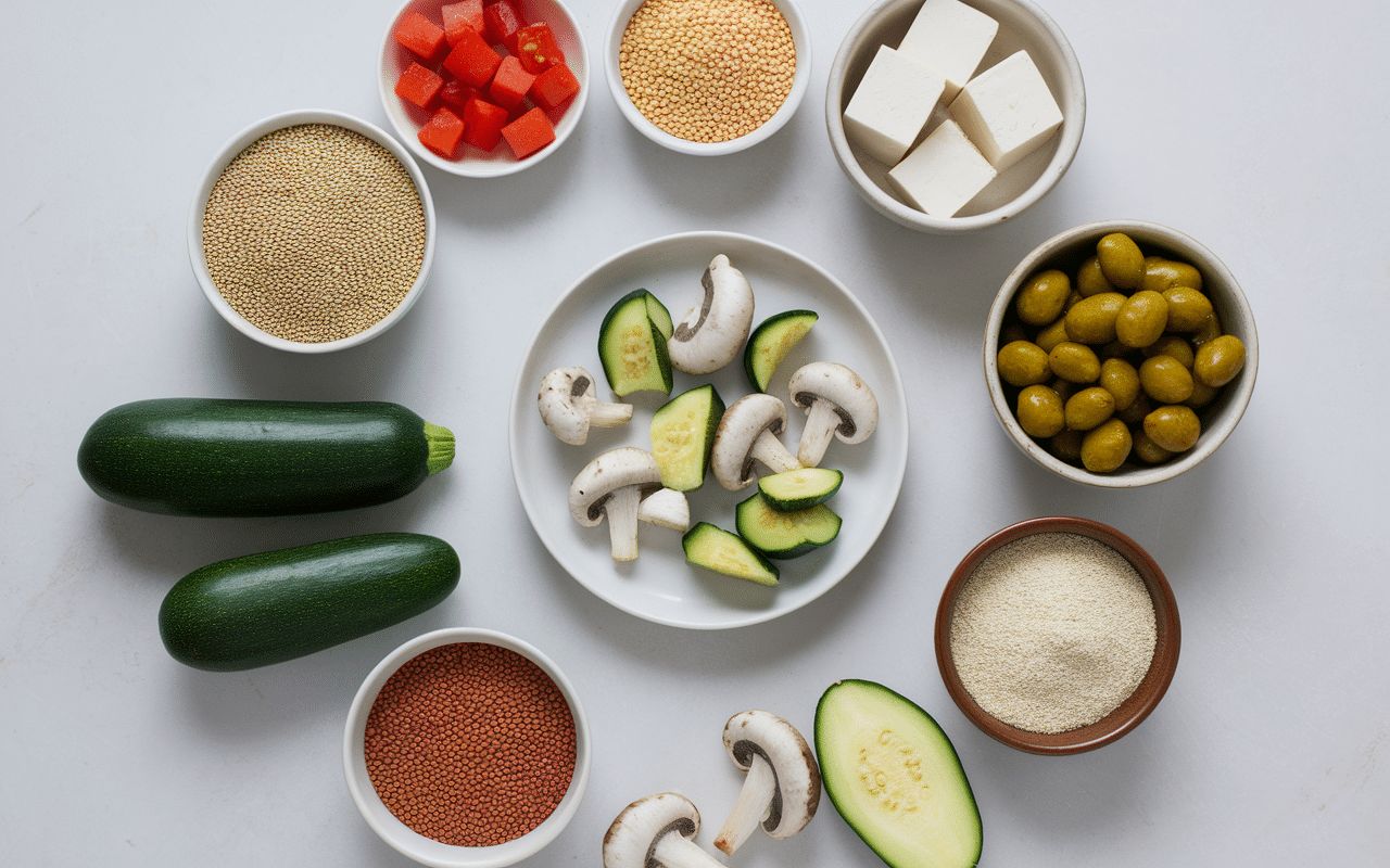 Ingrédients poivrons farci vegetarien quinoa lentilles légumes