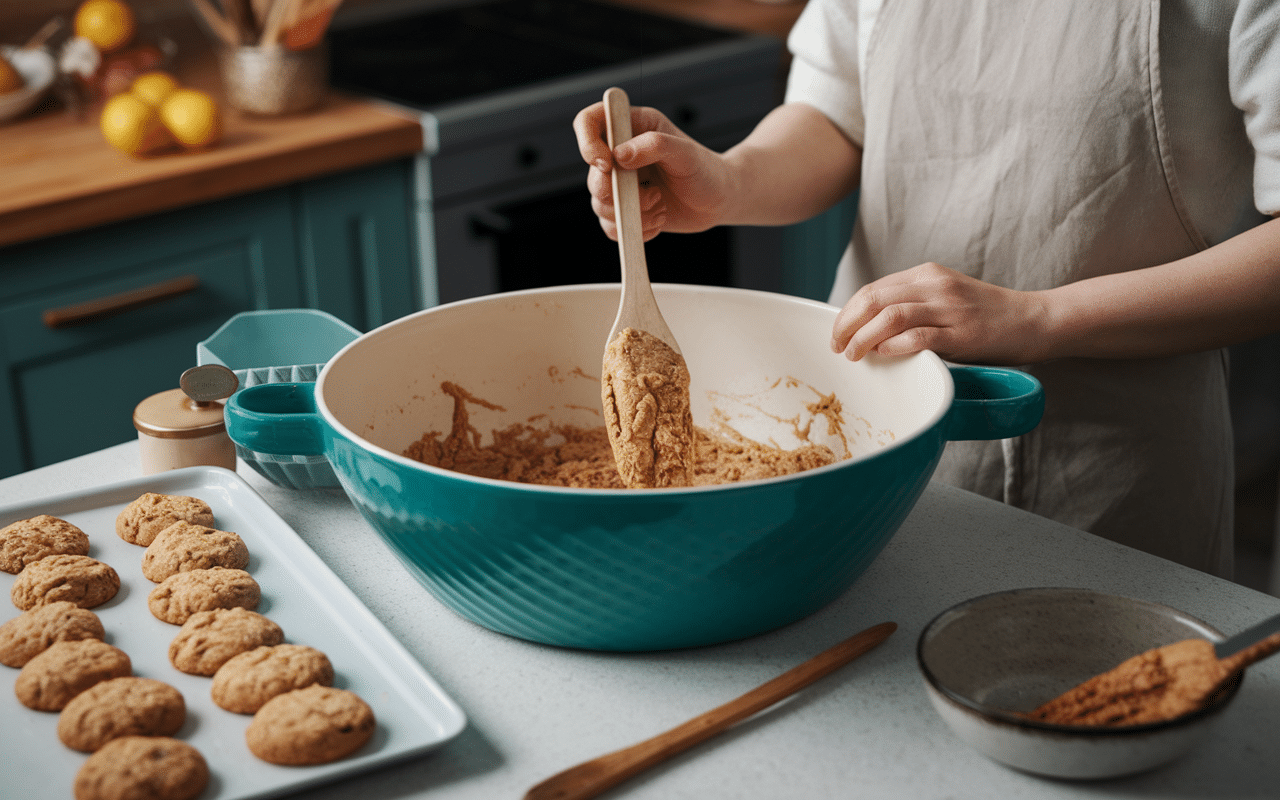 Préparation pâte cookies beurre de cacahuète cuisson