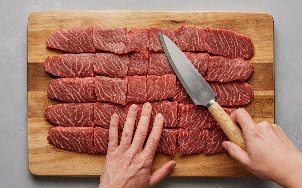 découpe recette viande à fondue à la poêle
