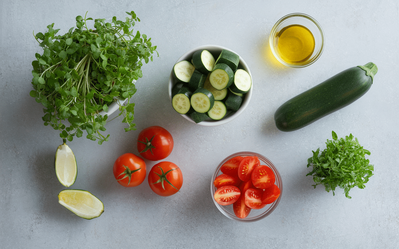 table d'ingrédients concombre courgette cuisine estivale
