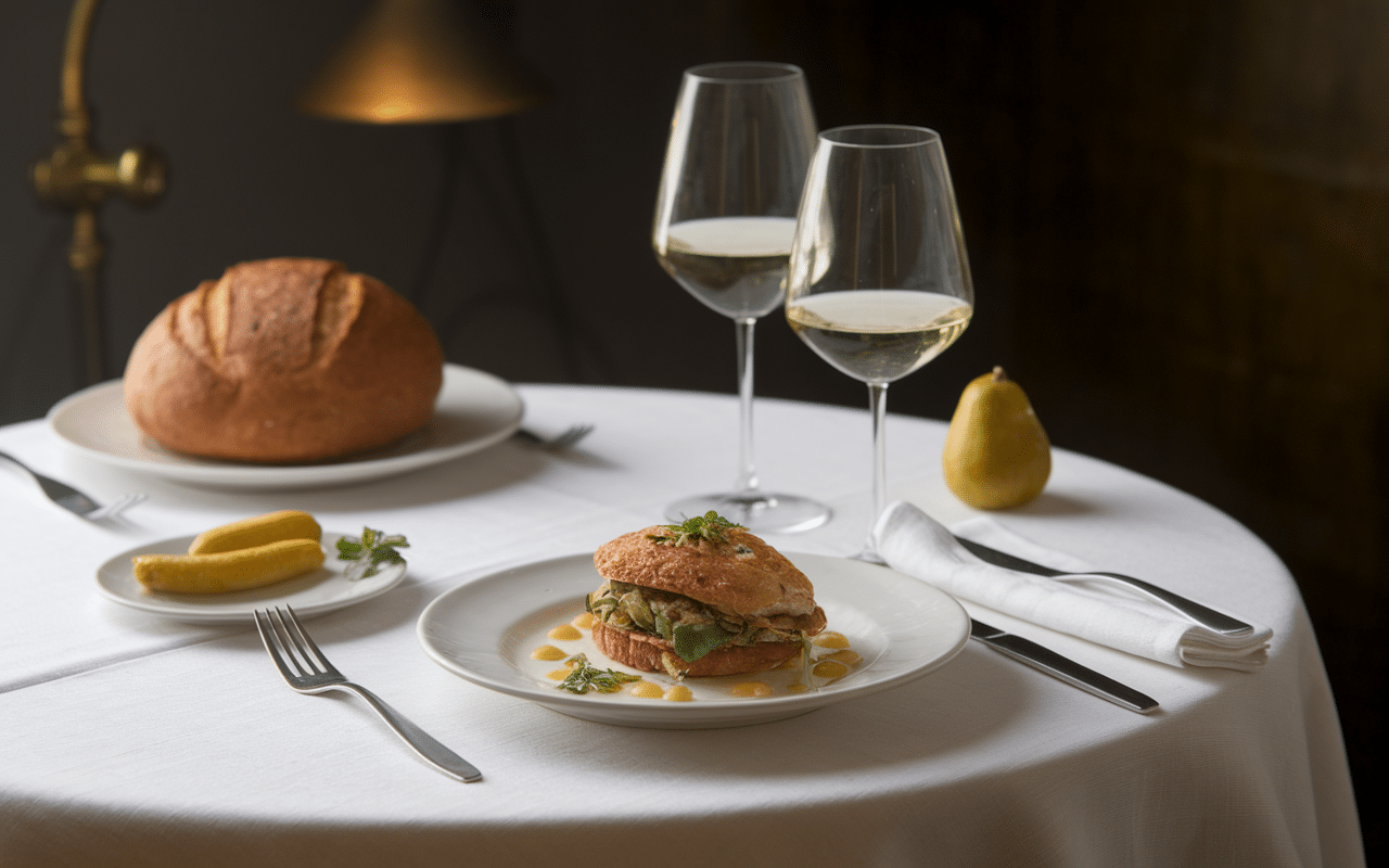 Galantine de porc tranchée sur table élégante