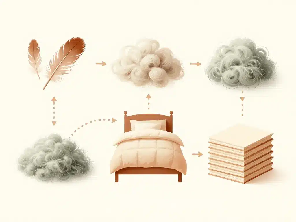 Schéma choix édredon grand-mère plumes synthétique tailles