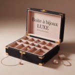 boîte à bijoux luxe ouverte en velours, matériaux nobles
