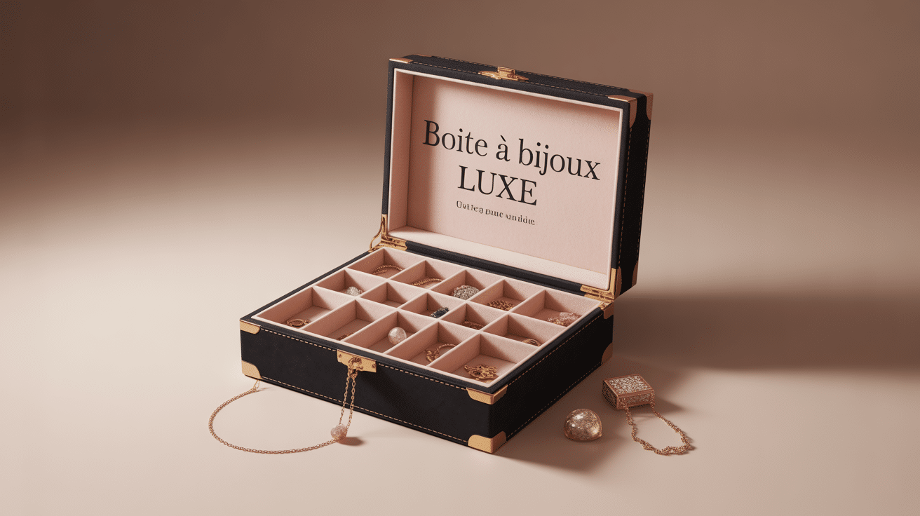 boîte à bijoux luxe ouverte en velours, matériaux nobles