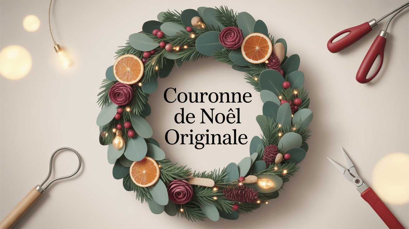 couronne de noel originale élégante avec eucalyptus rubans et LED