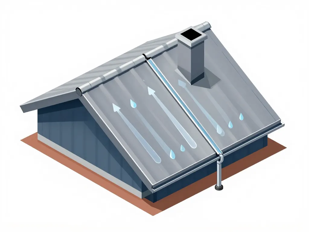 Diagramme du flux d’eau sur toiture avec éléments de zinguerie