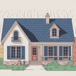 Illustration isométrique de couverture zinguerie avec gouttières, noue et abergements