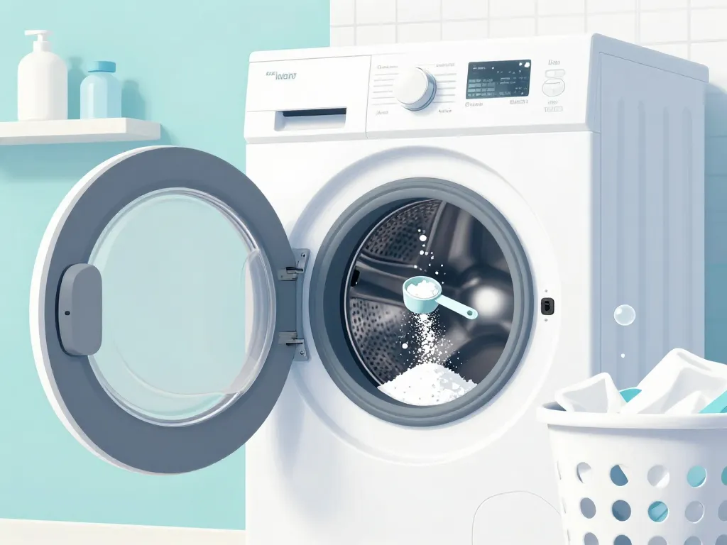 Cuillère dose cristaux de soude lessive dans tambour