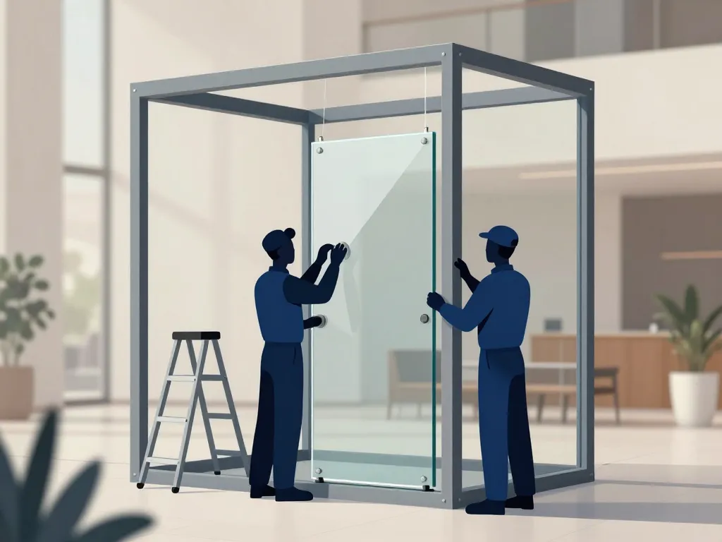 Techniciens installant un glas sas durable