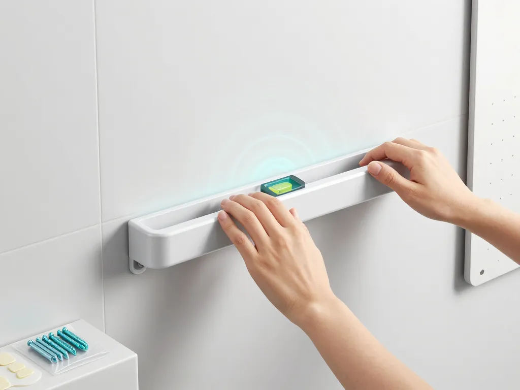 pose adhésive et vissage d’un porte balai mural