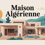 Illustration maison algerienne moderne avec patio, toit-terrasse et moucharabieh