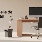 mini poubelle de bureau sur poste de travail propre