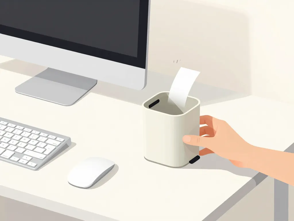 mini poubelle de bureau intégrée à un bureau minimal