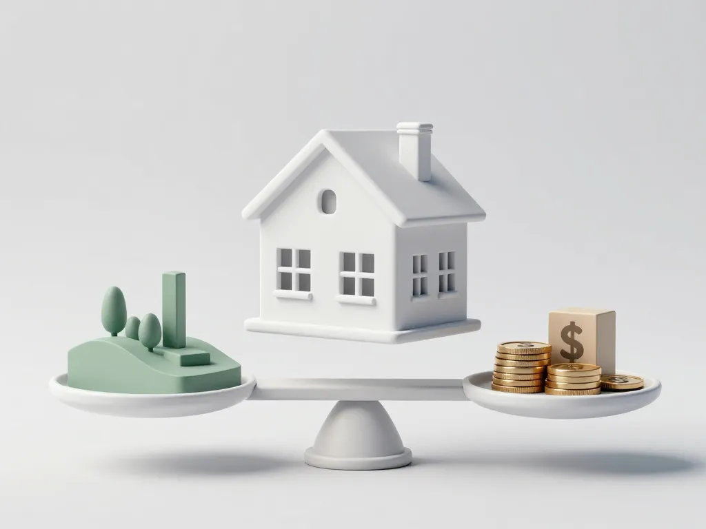 Métaphore d’équilibre terrain budget pour plans maison blanche